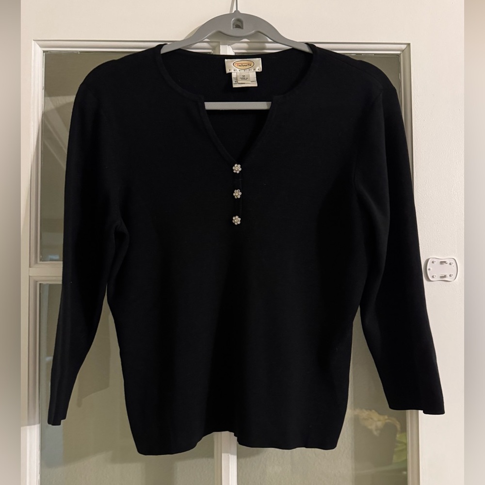 Talbots Black Fitted Buttoned 3/4 Sleeve Sweater